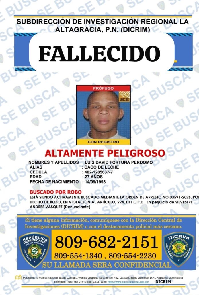 Policía informa fallecimiento de “Caco Leche” y “Rolando, tras enfrentar a agentes